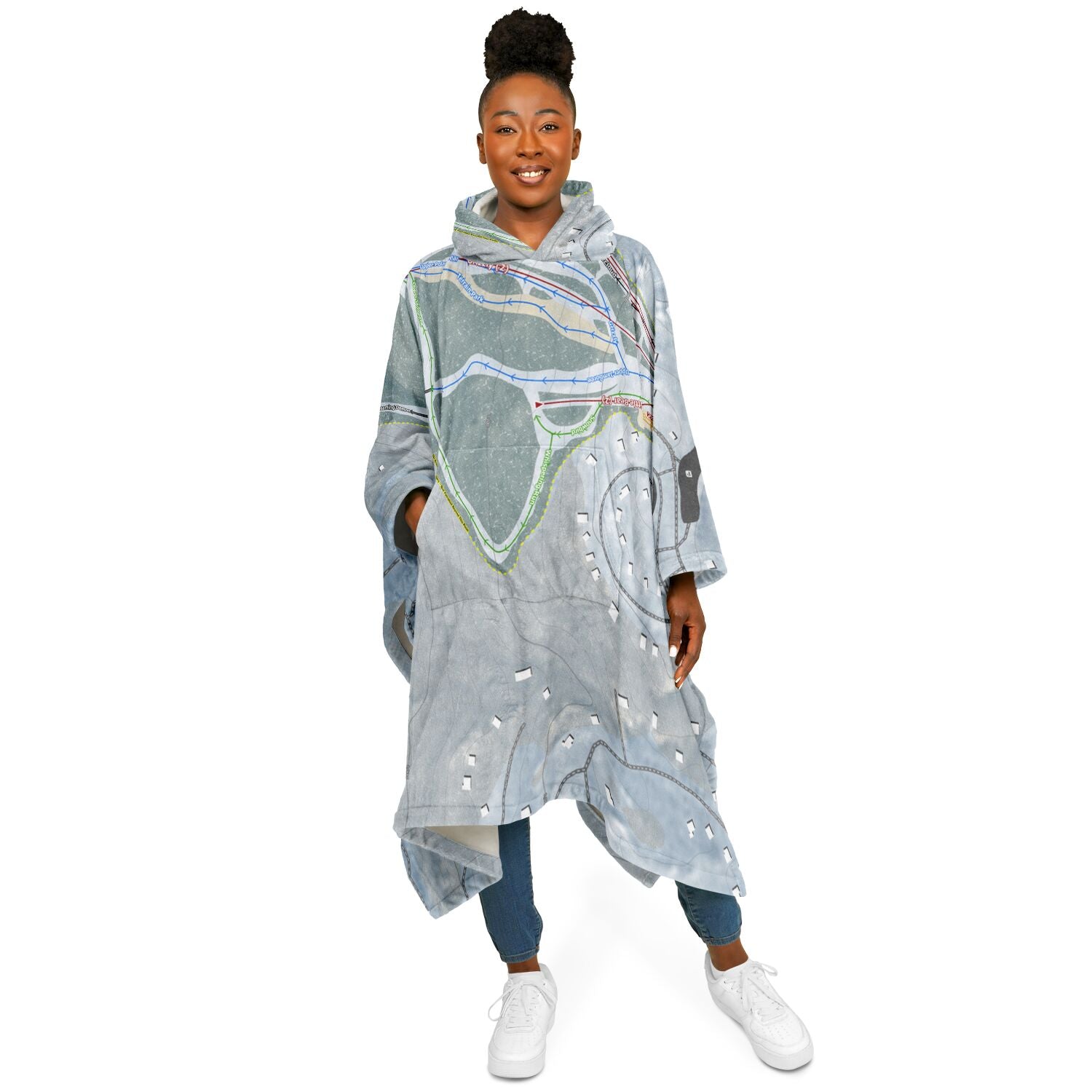 Ski Big Bear, Pennsylvania Ski Resort Map Flannel Blanket Poncho