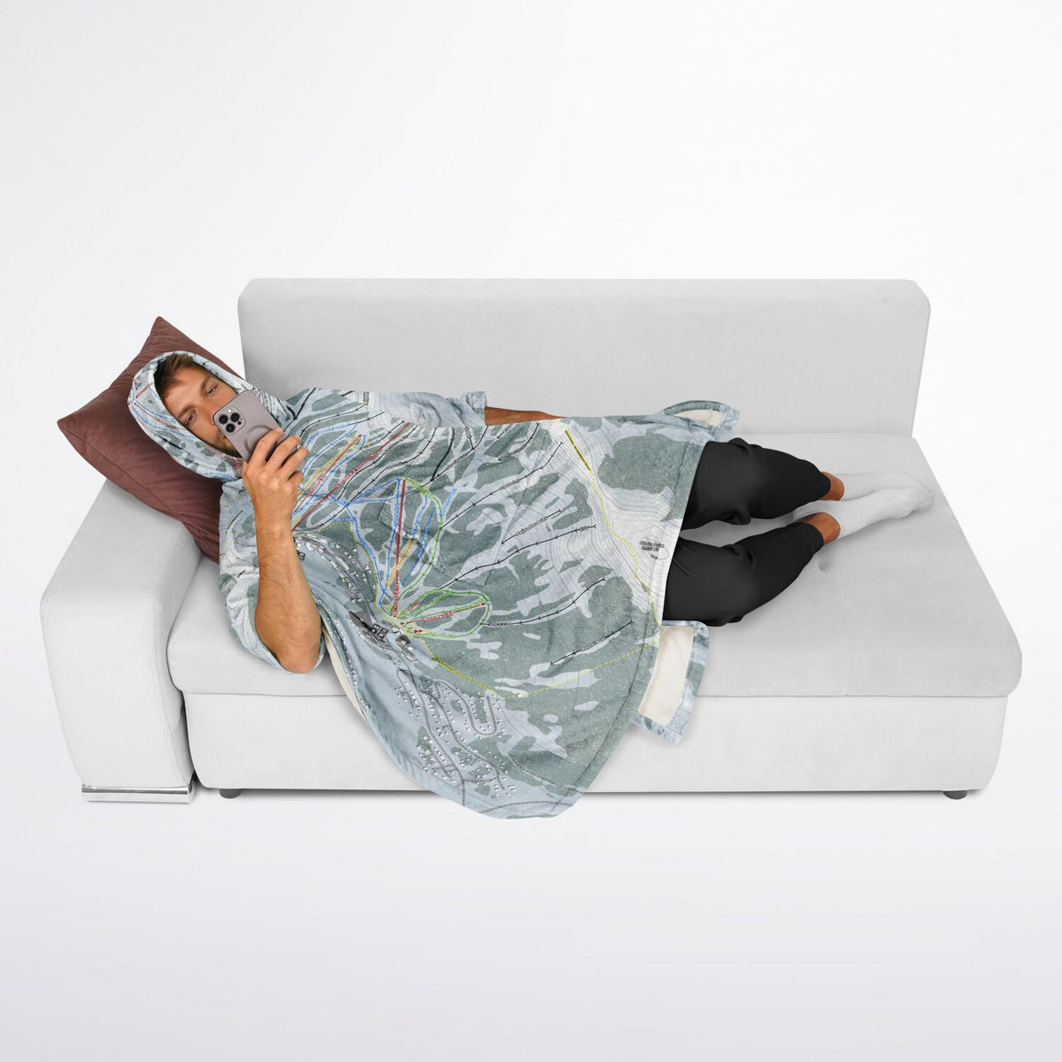 Kirkwood, California Ski Resort Map Flannel Blanket Poncho