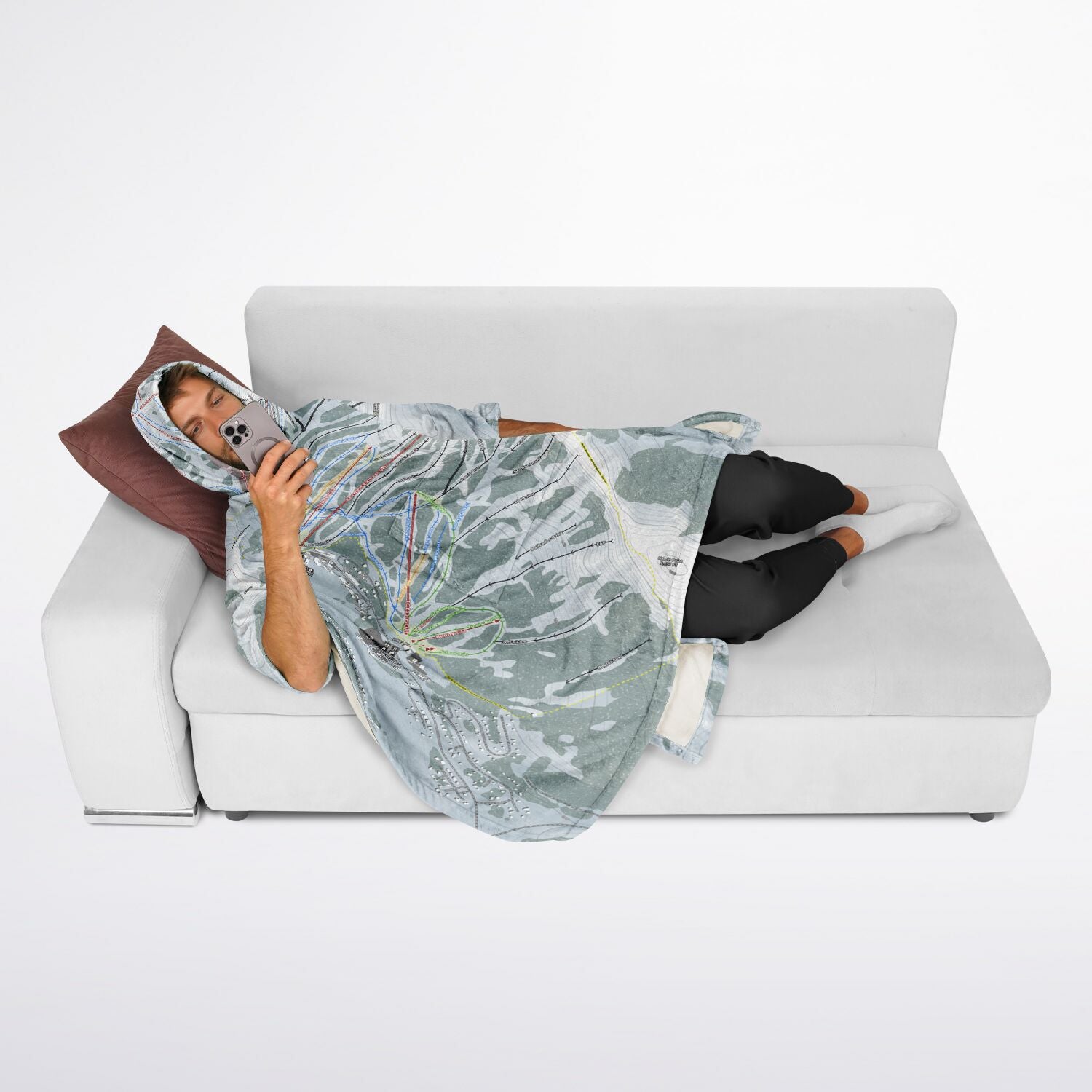 Kirkwood, California Ski Resort Map Flannel Blanket Poncho