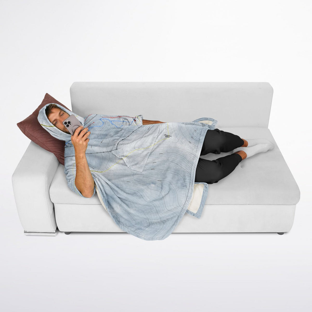 Porters, New Zealand Ski Resort Map Flannel Blanket Poncho