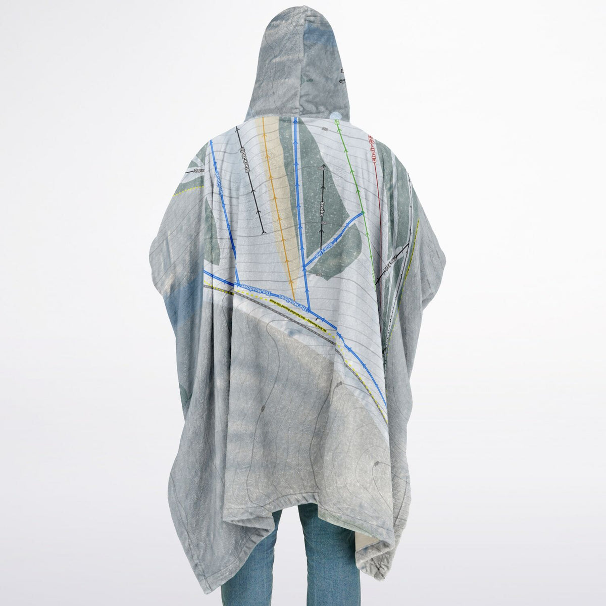 Birch Hill, Alaska Ski Resort Map Flannel Blanket Poncho