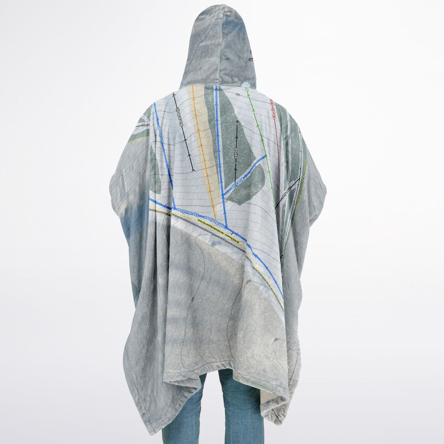 Birch Hill, Alaska Ski Resort Map Flannel Blanket Poncho