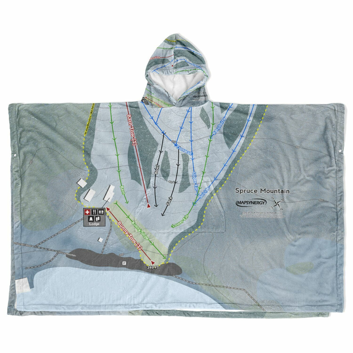 Spruce Mountain, Maine Ski Resort Map Flannel Blanket Poncho