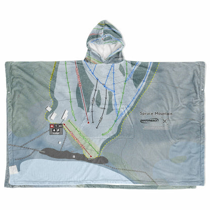 Spruce Mountain, Maine Ski Resort Map Flannel Blanket Poncho