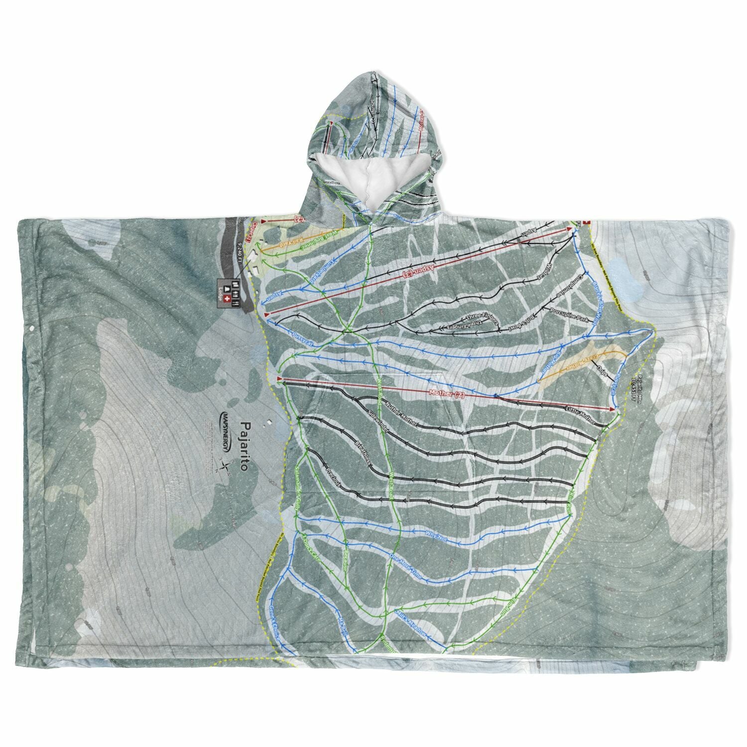 Pajarito Mountain, New Mexico Ski Resort Map Flannel Blanket Poncho