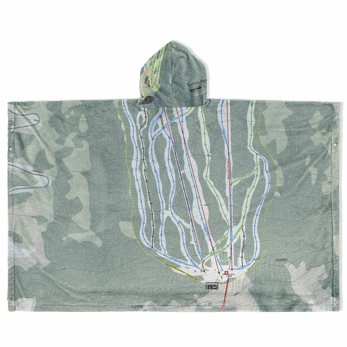 Sandia Peak, New Mexico Ski Resort Map Flannel Blanket Poncho
