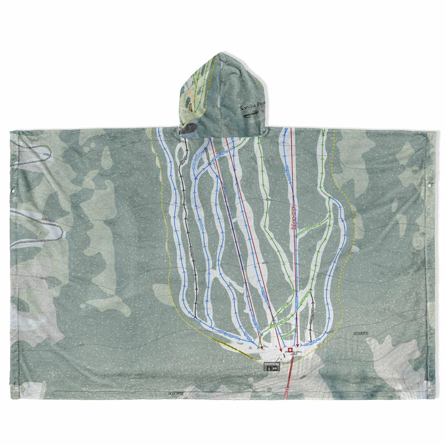 Sandia Peak, New Mexico Ski Resort Map Flannel Blanket Poncho