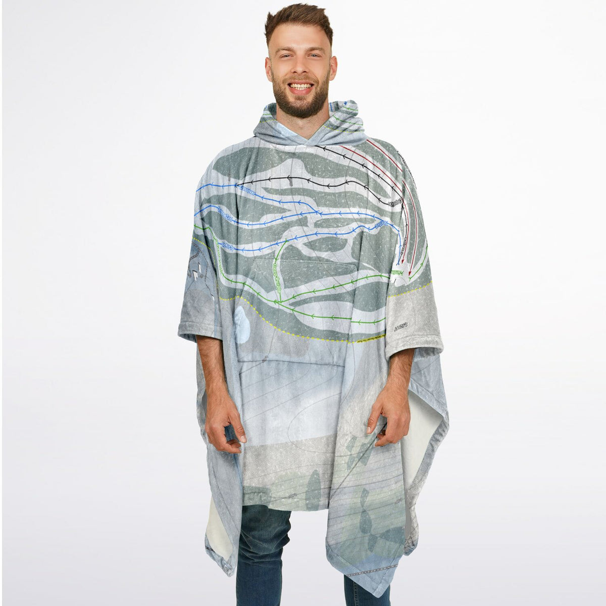 Song Mountain, New York Ski Resort Map Flannel Blanket Poncho