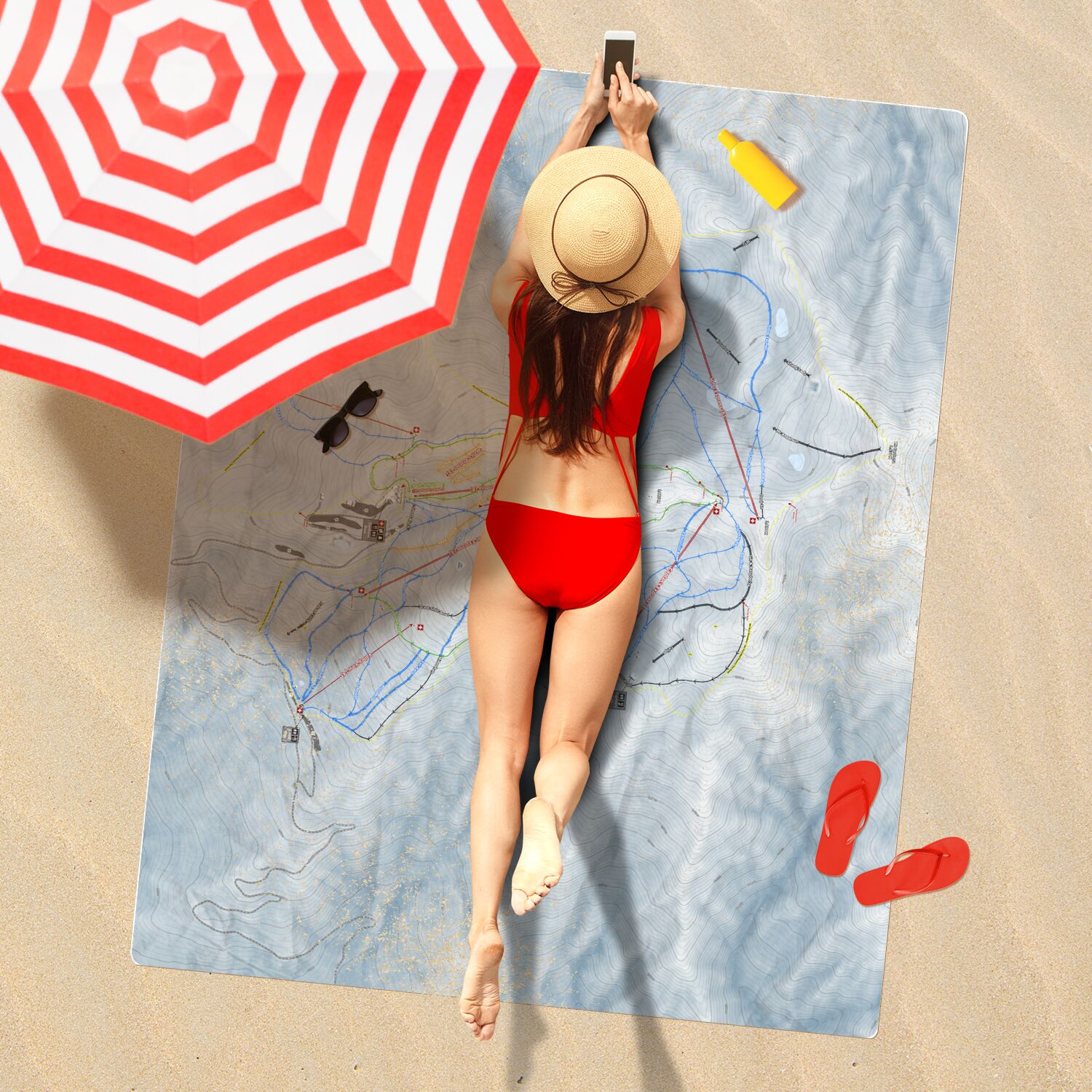 Cardrona , New Zealand Ski Resort Map Printed Beach Towel