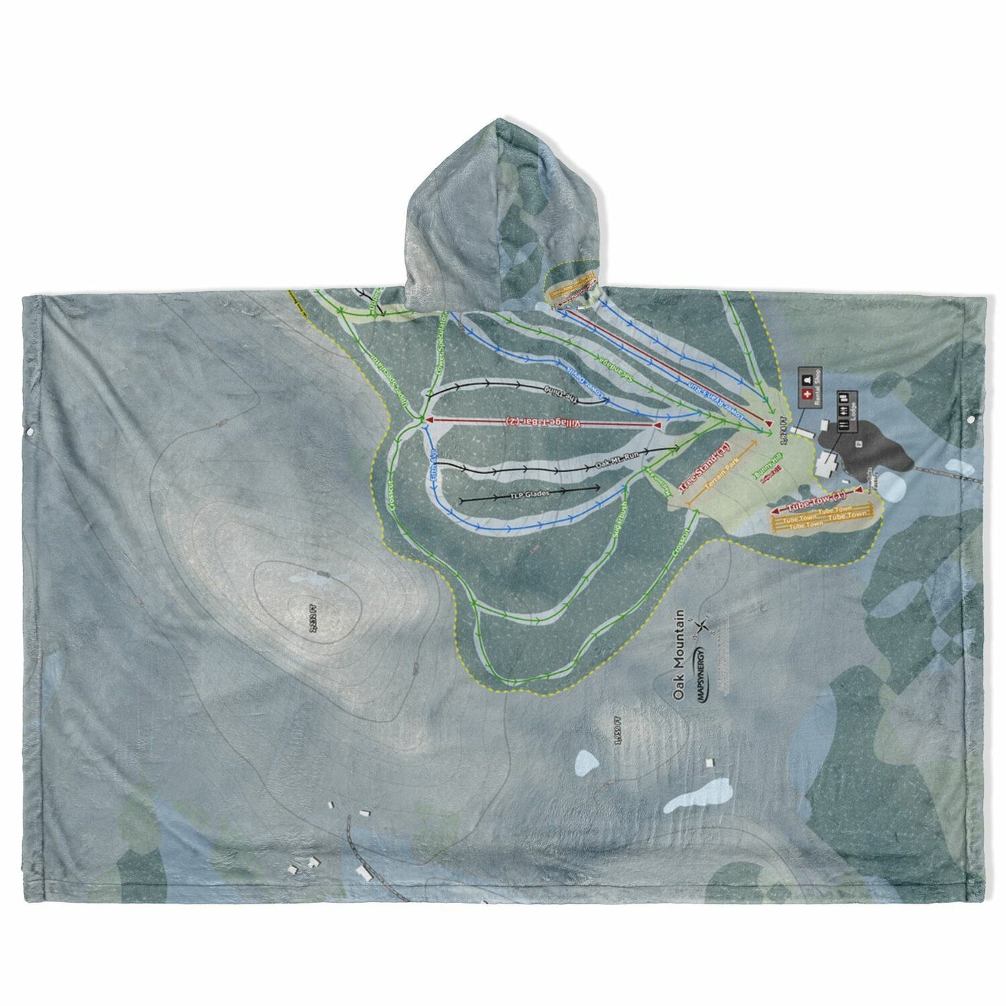 Oak Mountain, New York Ski Resort Map Flannel Blanket Poncho