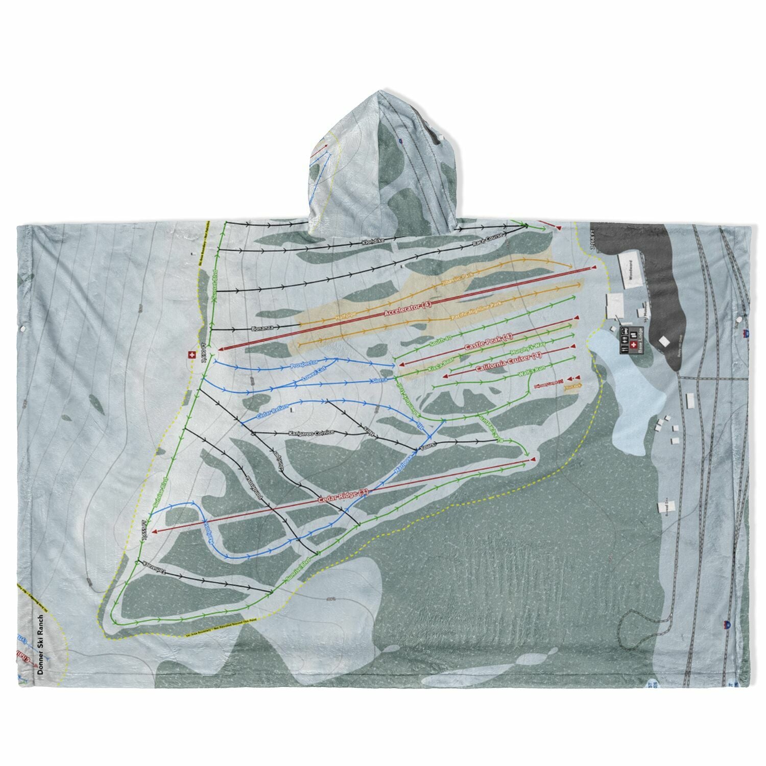 Boreal Mountain, California Ski Resort Map Flannel Blanket Poncho