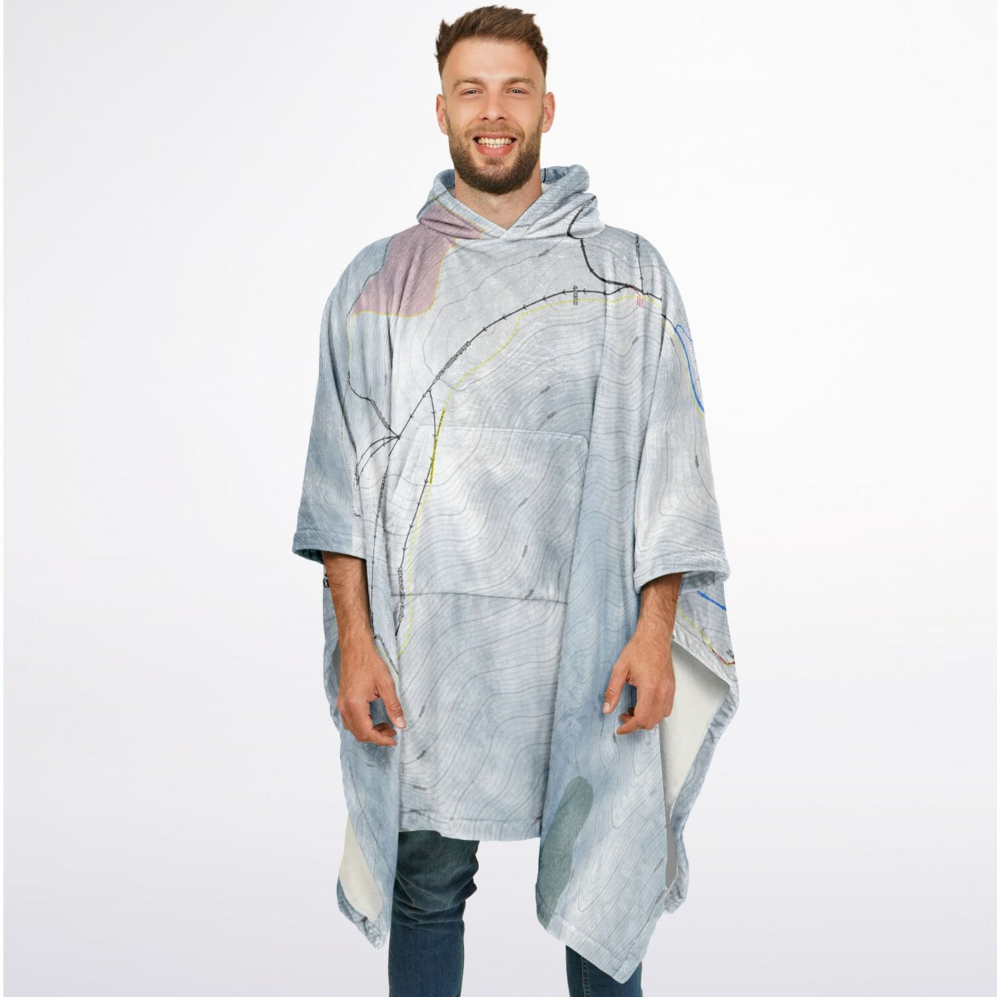Mt Hutt, New Zealand Ski Resort Map Flannel Blanket Poncho - Powderaddicts