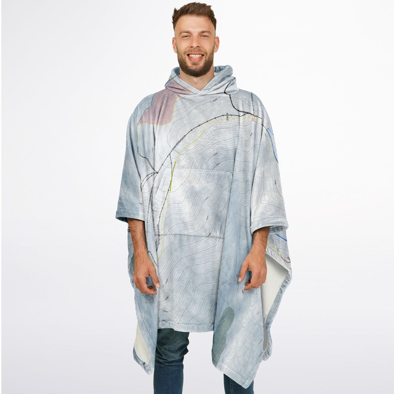 Mt Hutt, New Zealand Ski Resort Map Flannel Blanket Poncho - Powderaddicts