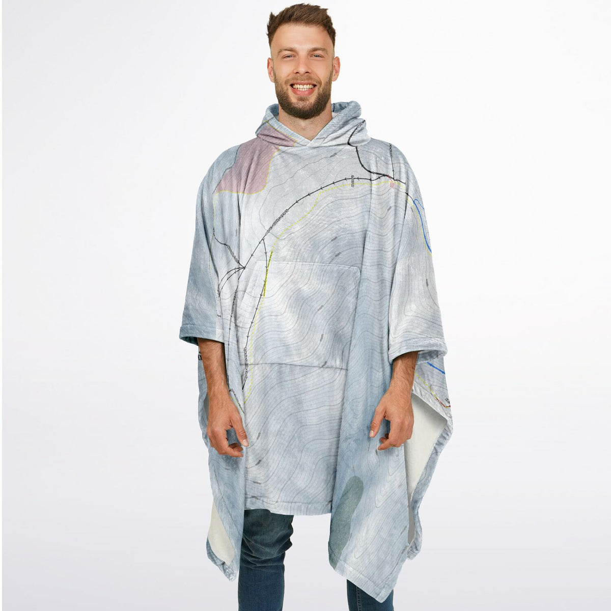 Mt Hutt, New Zealand Ski Resort Map Flannel Blanket Poncho
