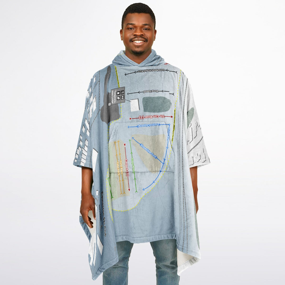 Edmonton Ski Club, Alberta Ski Resort Map Flannel Blanket Poncho