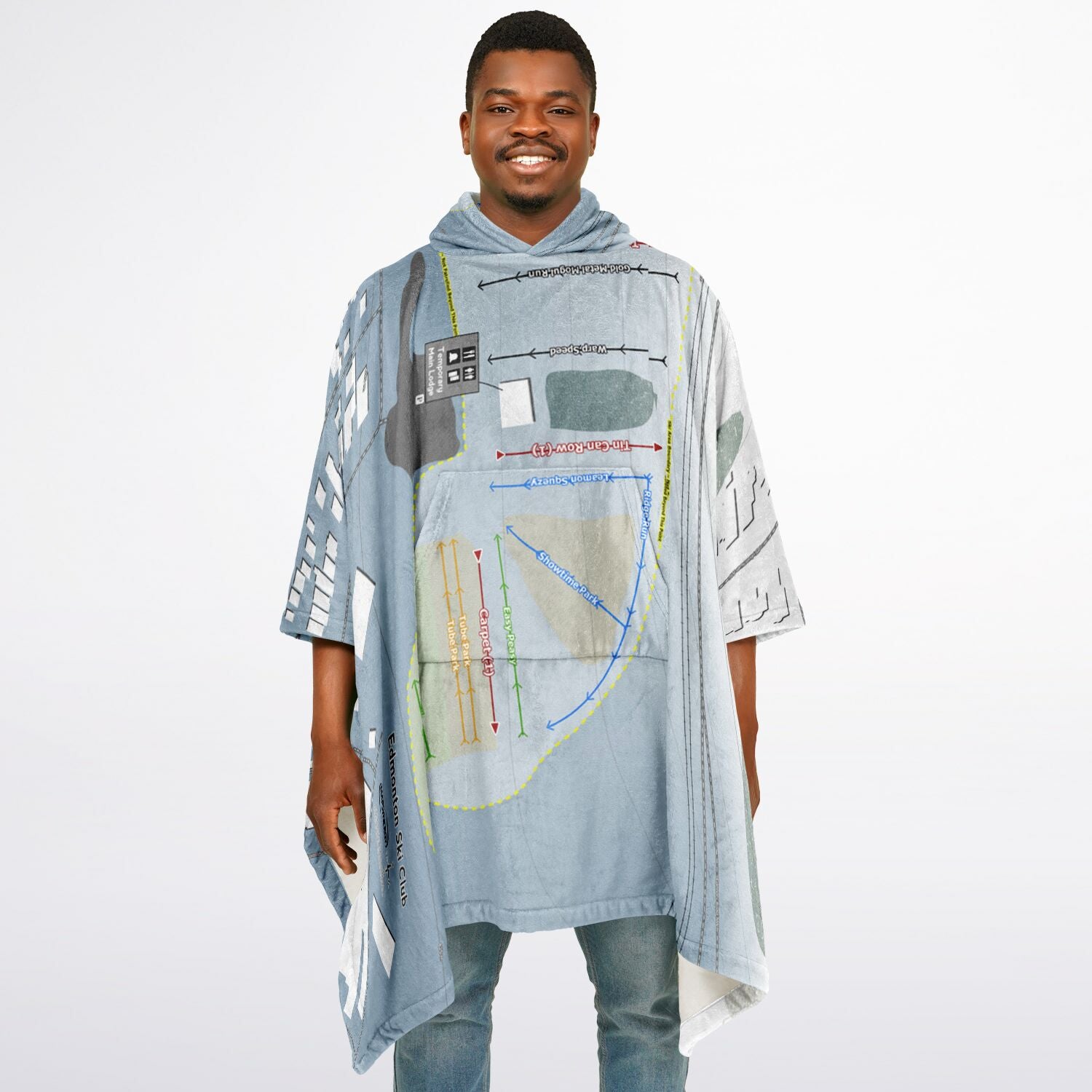 Edmonton Ski Club, Alberta Ski Resort Map Flannel Blanket Poncho