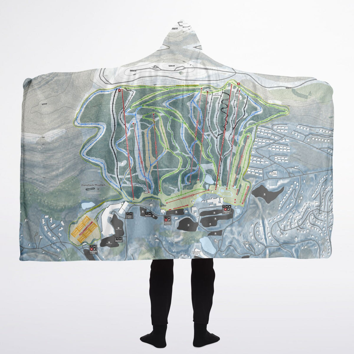 Camelback Mountain, Pennsylvania Ski Trail Map - Adult Hooded Blanket
