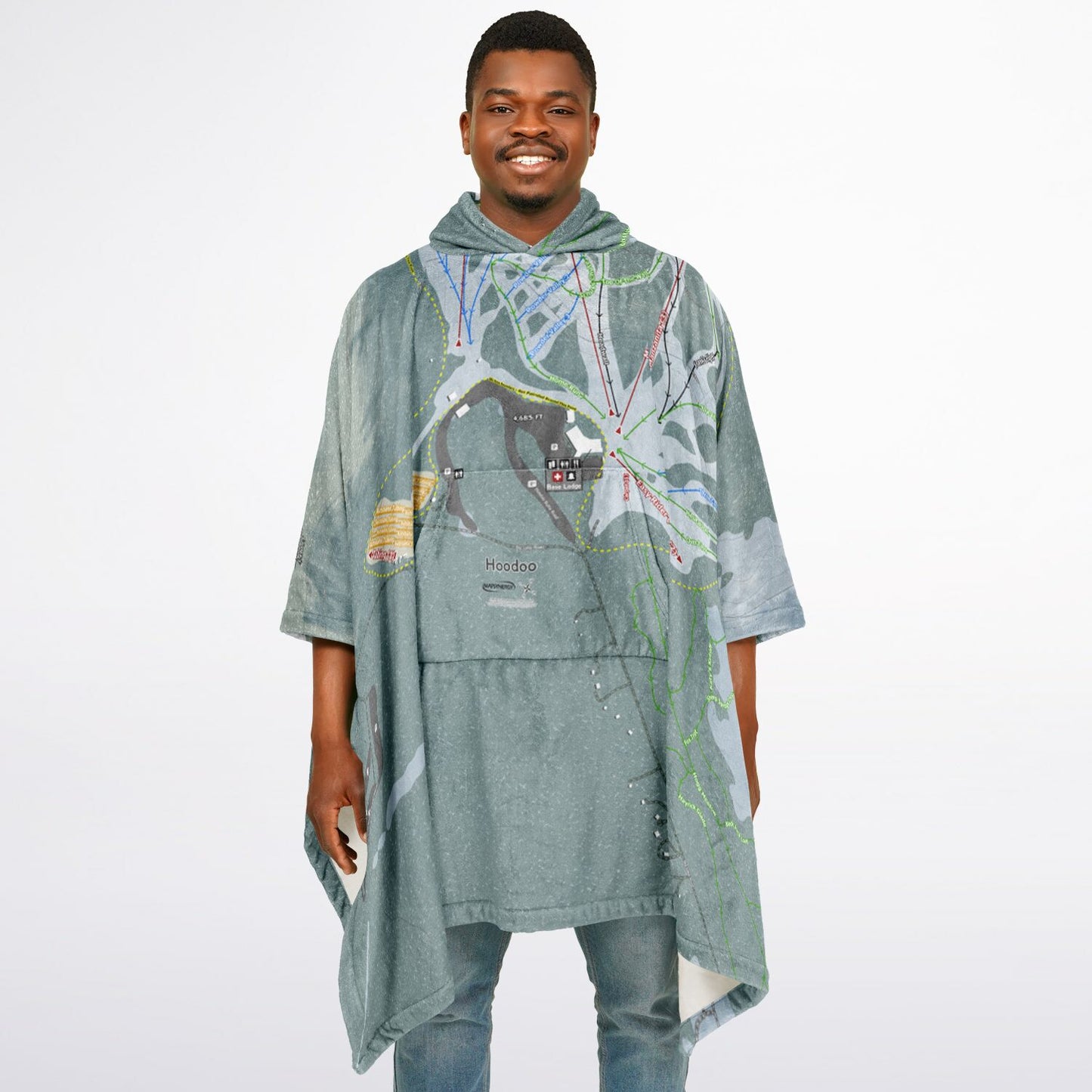 Hoodoo, Oregon Ski Resort Map Flannel Blanket Poncho