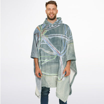 Plattekill, New York Ski Resort Map Flannel Blanket Poncho