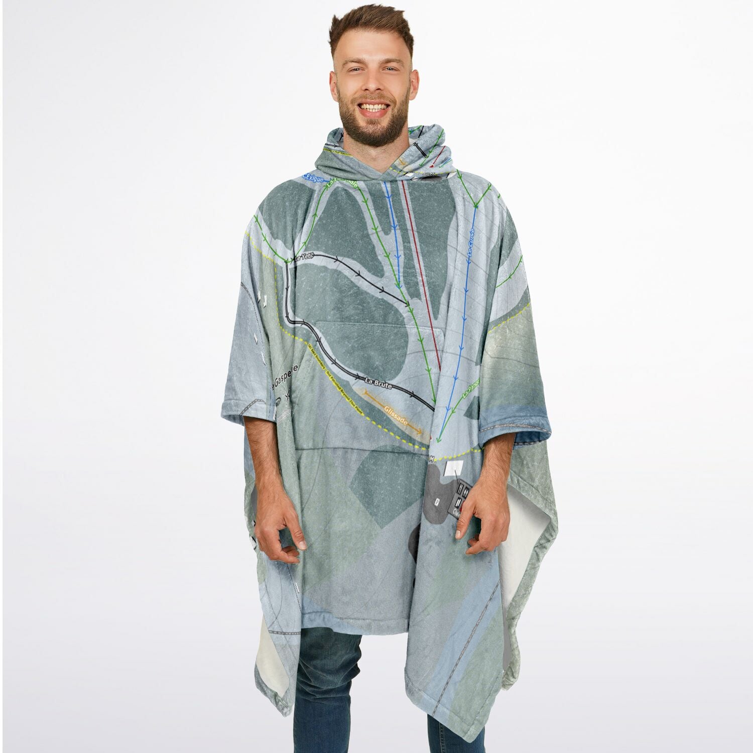 Haute Gaspesie, Quebec Ski Resort Map Flannel Blanket Poncho