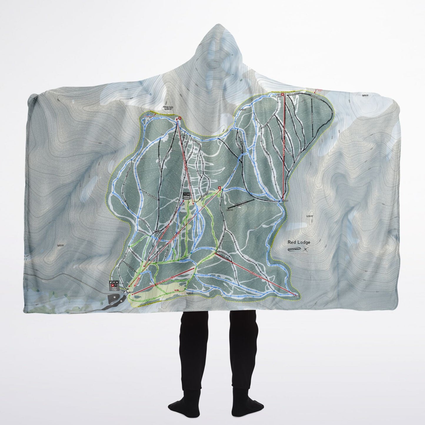 Red Lodge, Montana Ski Trail Map - Adult Hooded Blanket - Powderaddicts