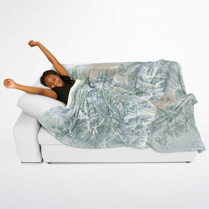 Powder Mountain, Utah Ski Resort Map Flannel Blanket Poncho
