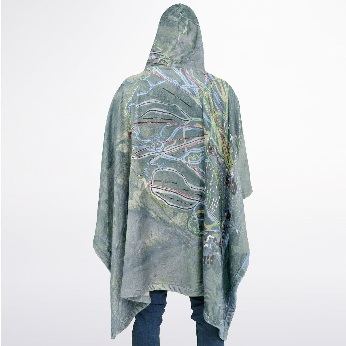 Sunday River, Maine Ski Resort Map Flannel Blanket Poncho