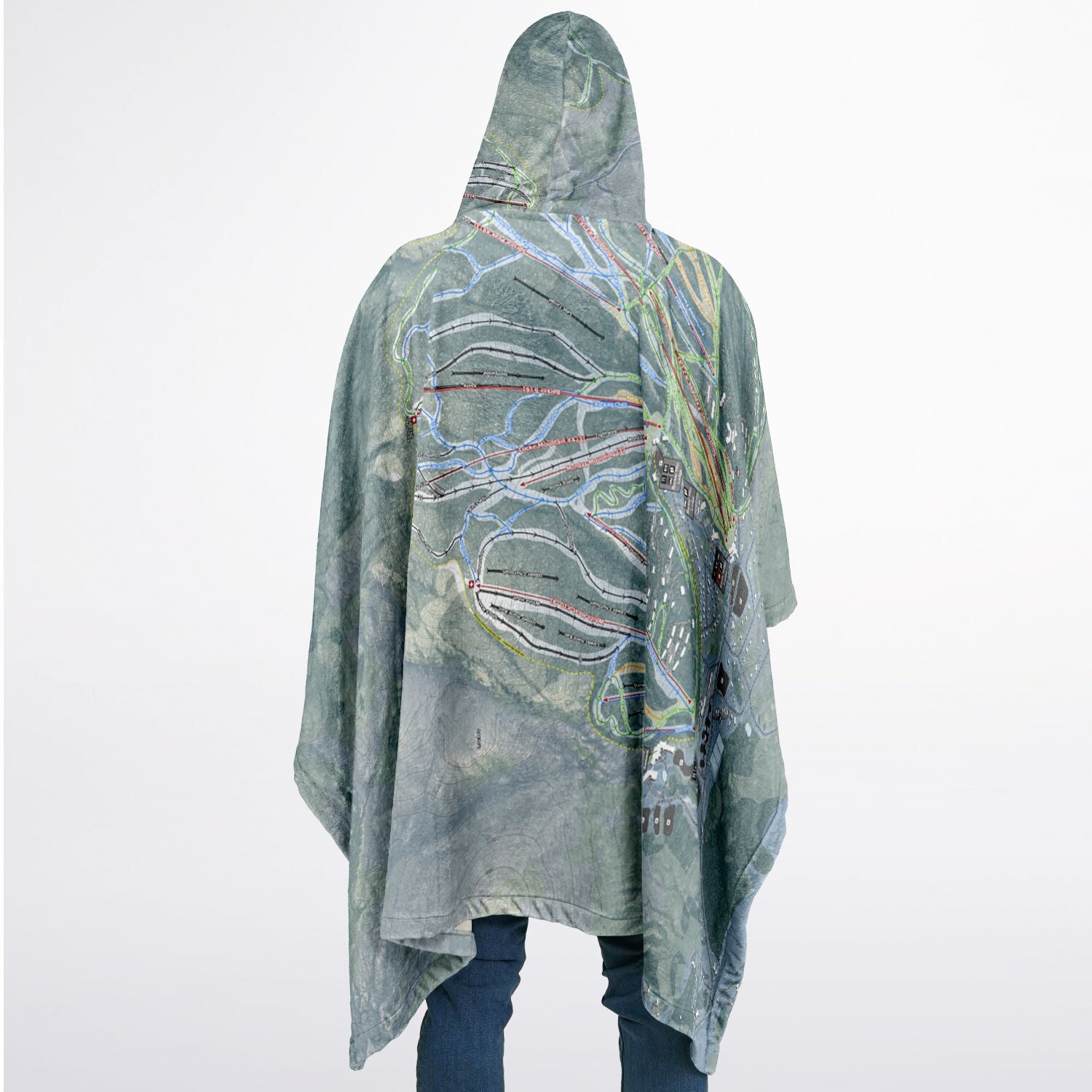Sunday River, Maine Ski Resort Map Flannel Blanket Poncho