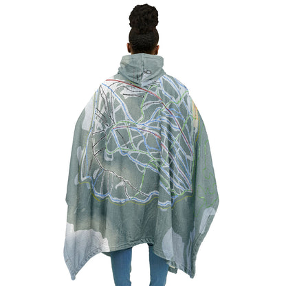 Apex Mountain, British Columbia Ski Resort Map Flannel Blanket Poncho