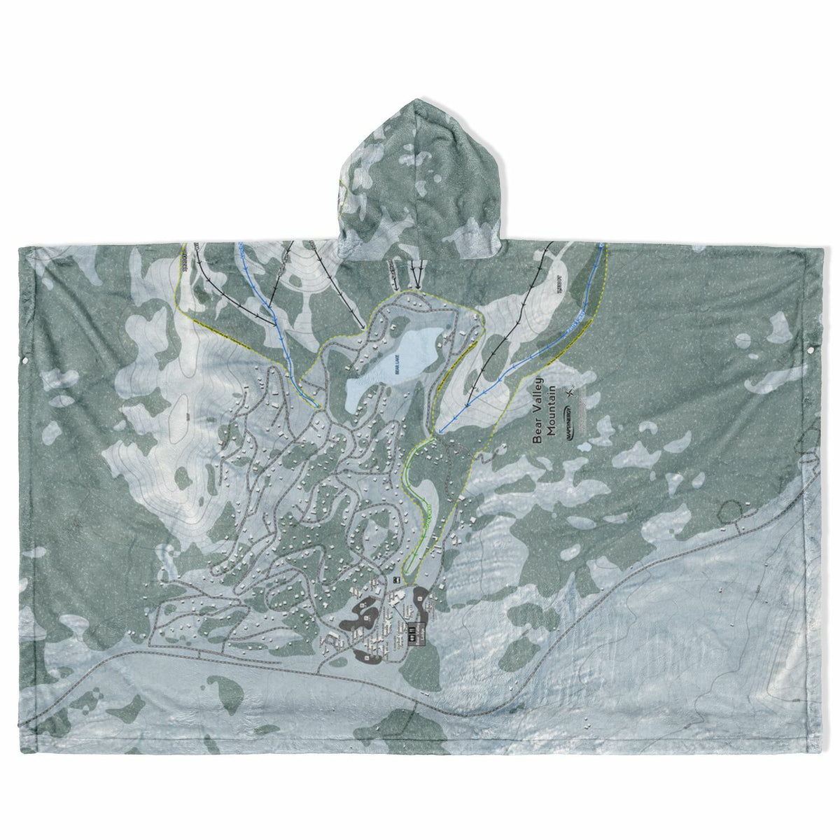 Bear Valley Mountain, California Ski Resort Map Flannel Blanket Poncho