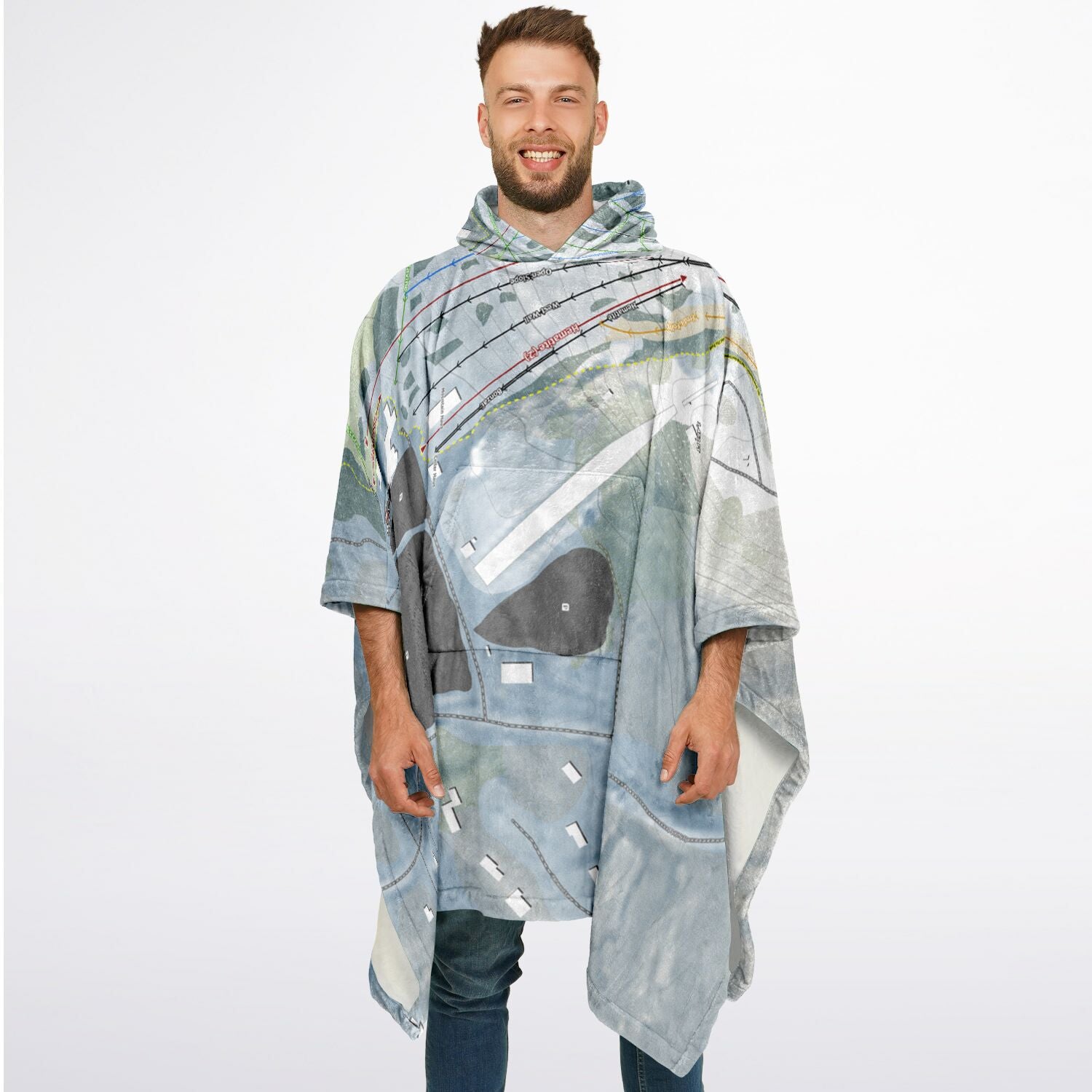 Pine Mountain, Michigan Ski Resort Map Flannel Blanket Poncho