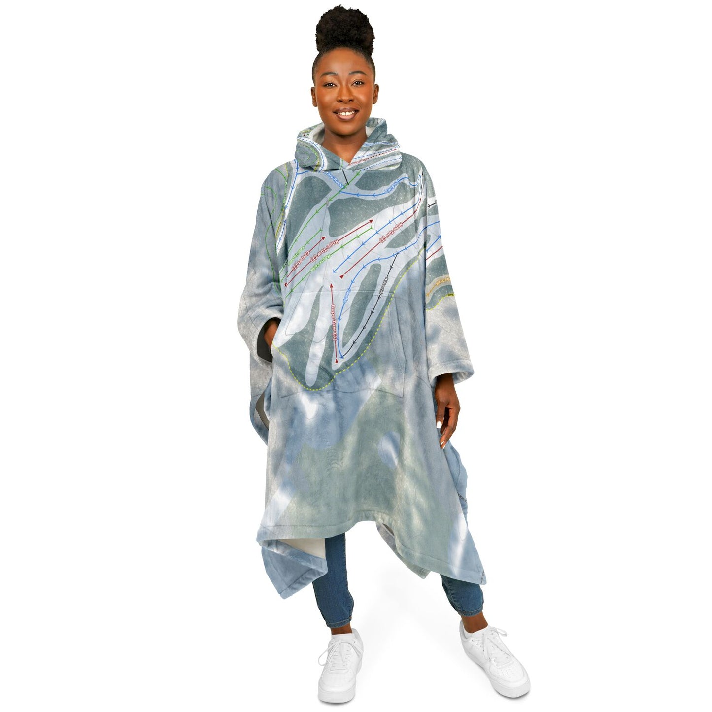 Hickory Hills, Michigan Ski Resort Map Flannel Blanket Poncho