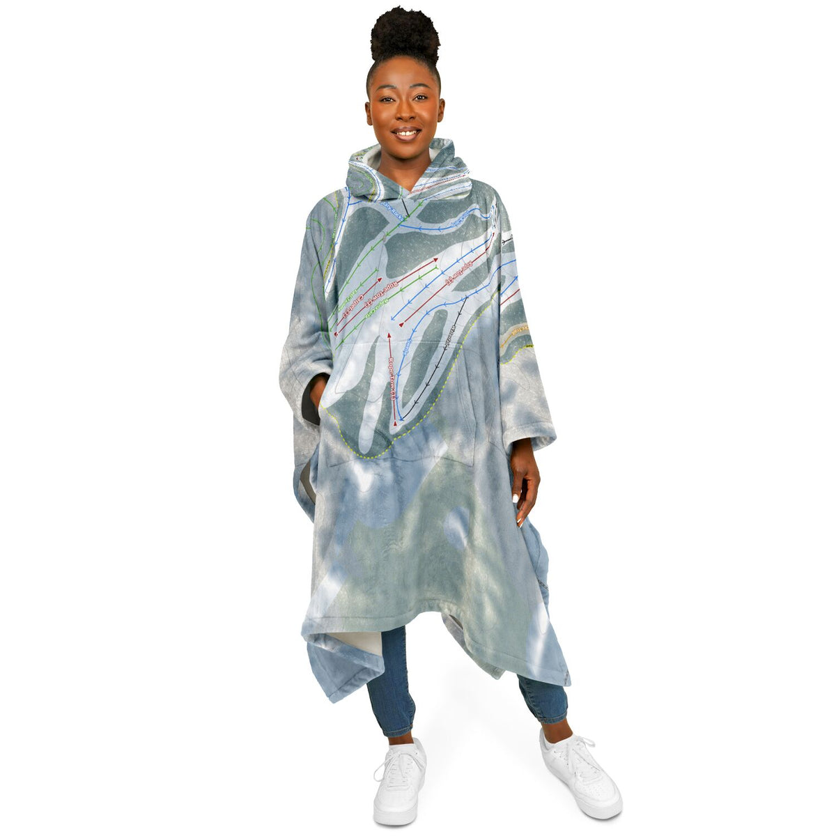 Hickory Hills, Michigan Ski Resort Map Flannel Blanket Poncho