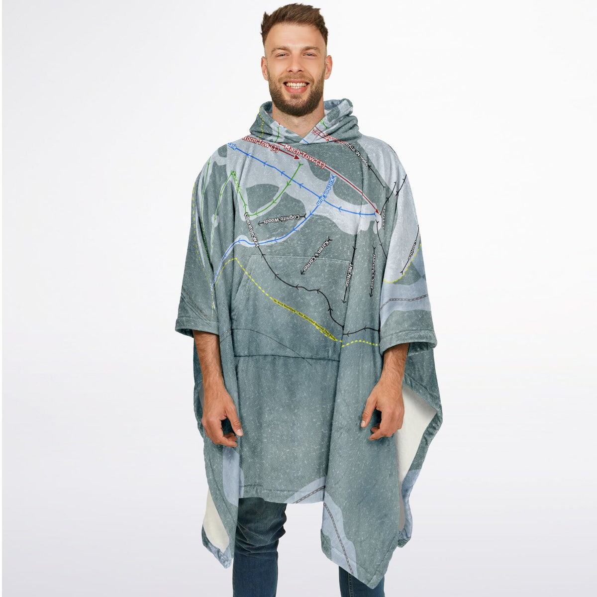 Meany Lodge, Washington Ski Resort Map Flannel Blanket Poncho