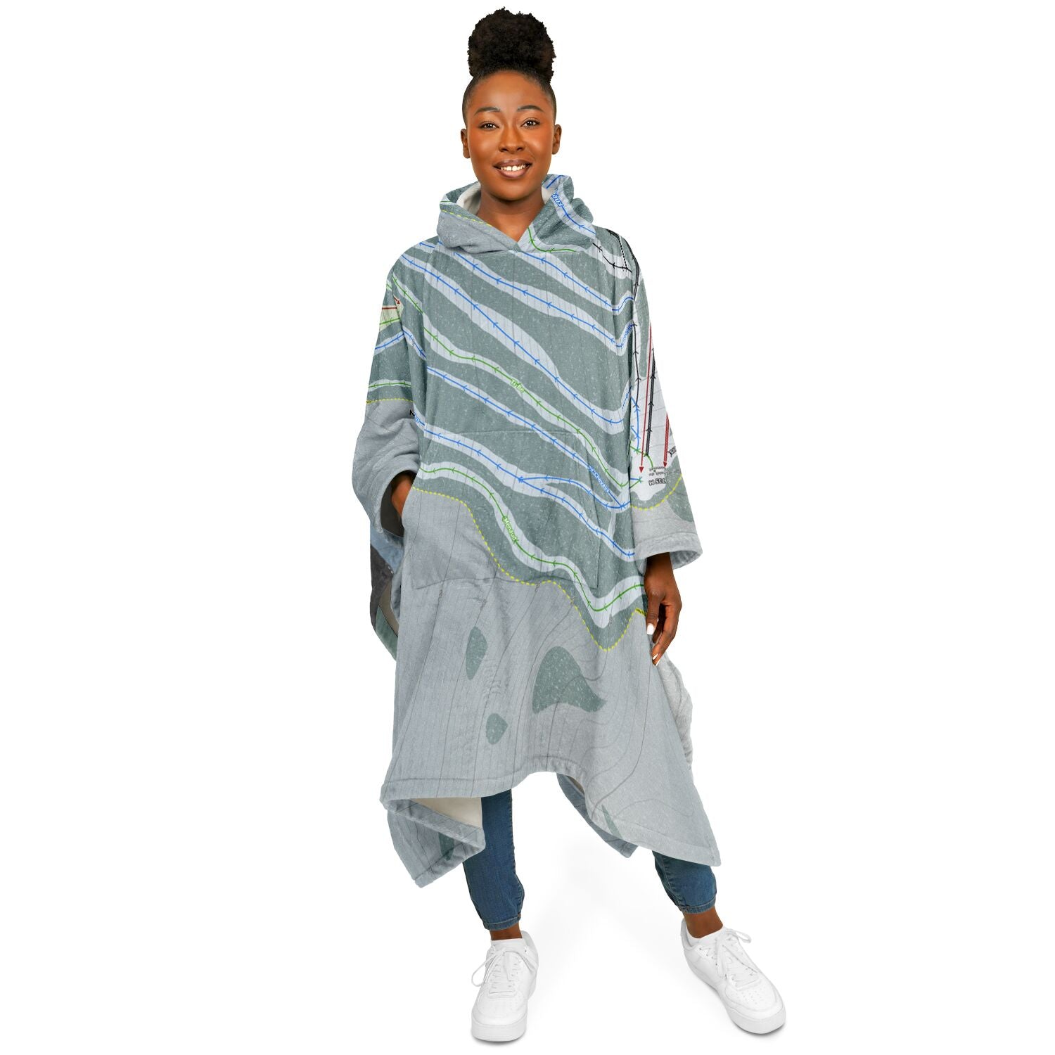 Mont Grand-Fonds, Quebec Ski Resort Map Flannel Blanket Poncho