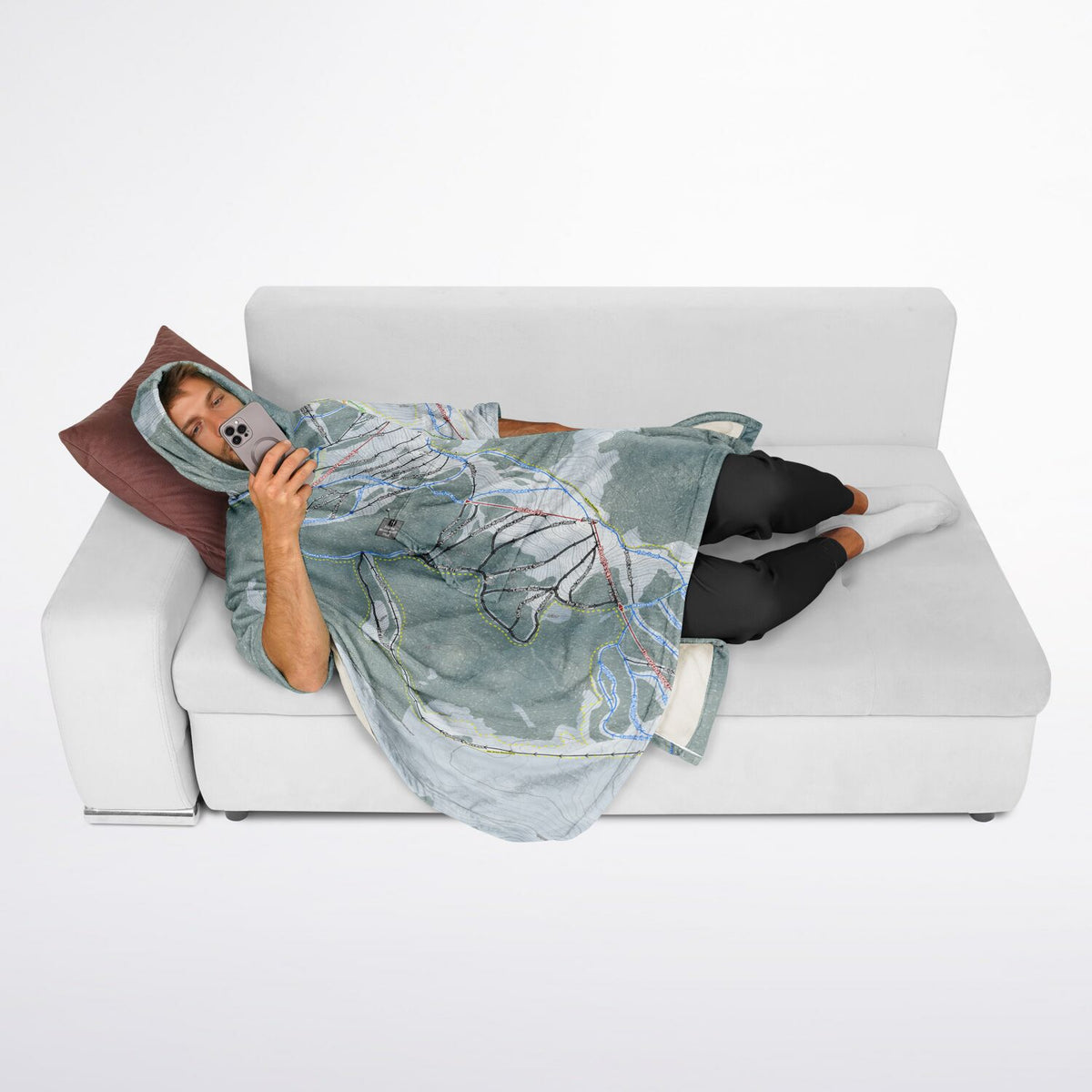 Mount Hotham, Australia Ski Resort Map Flannel Blanket Poncho