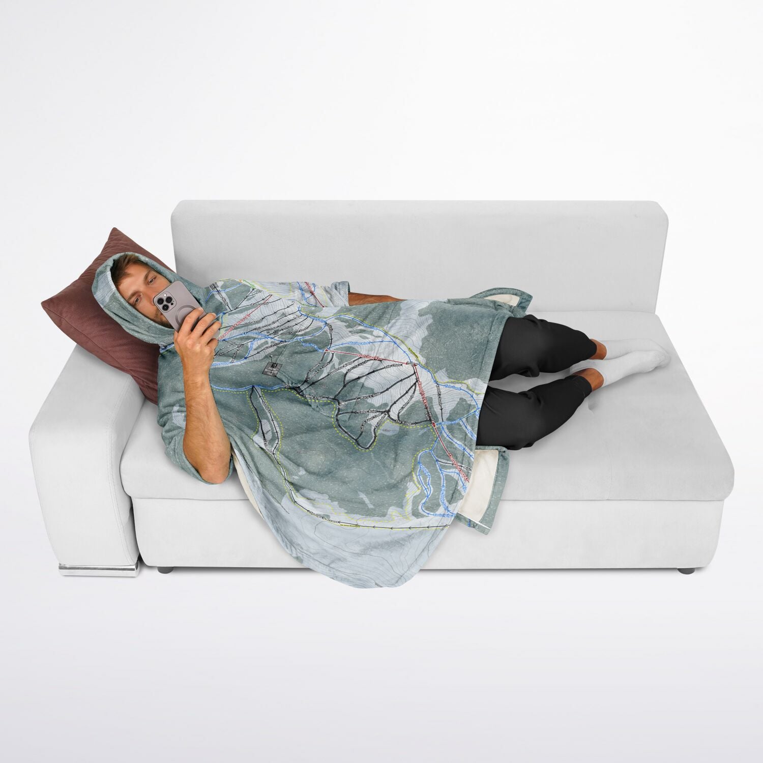 Mount Hotham, Australia Ski Resort Map Flannel Blanket Poncho