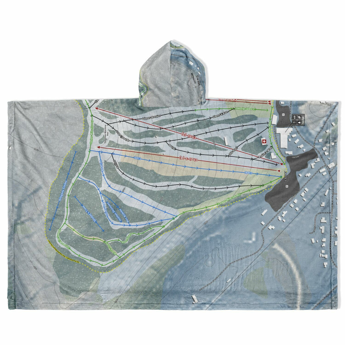Swain, New York Ski Resort Map Flannel Blanket Poncho