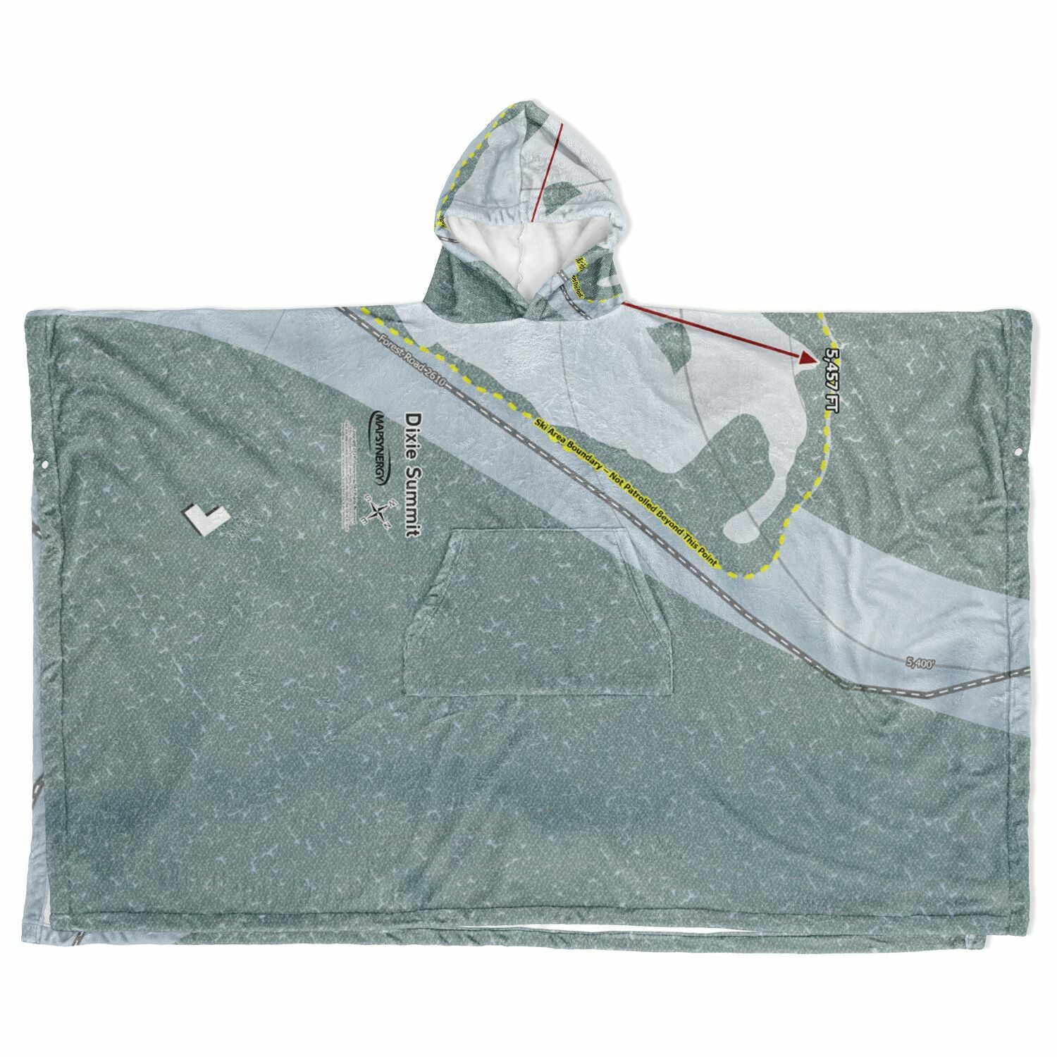 Dixie Summit, Oregon Ski Resort Map Flannel Blanket Poncho