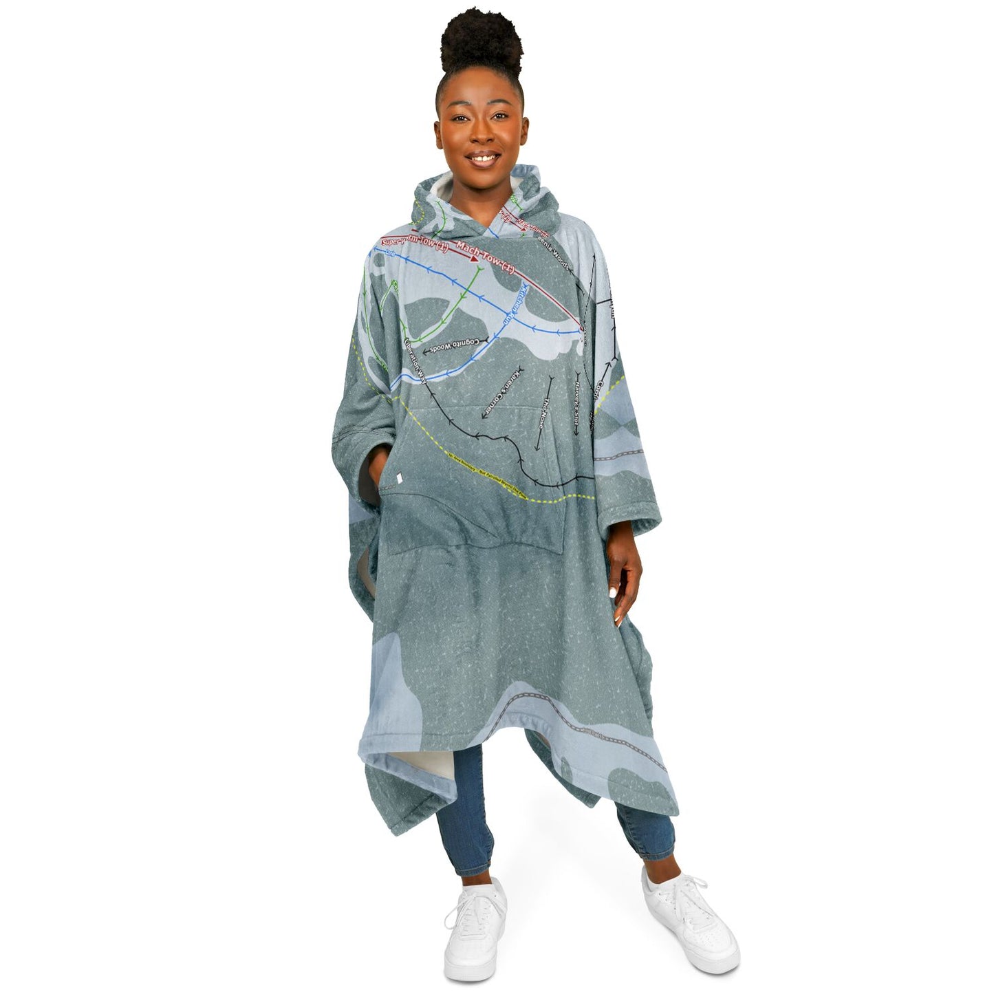 Meany Lodge, Washington Ski Resort Map Flannel Blanket Poncho