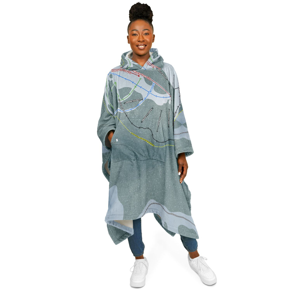 Meany Lodge, Washington Ski Resort Map Flannel Blanket Poncho