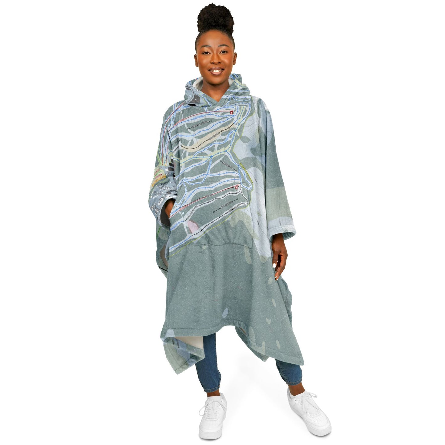 Mt Washington, British Columbia Ski Resort Map Flannel Blanket Poncho