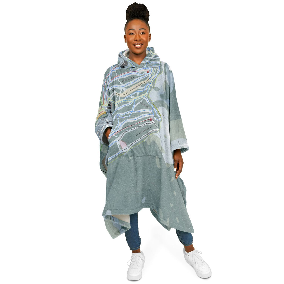 Mt Washington, British Columbia Ski Resort Map Flannel Blanket Poncho