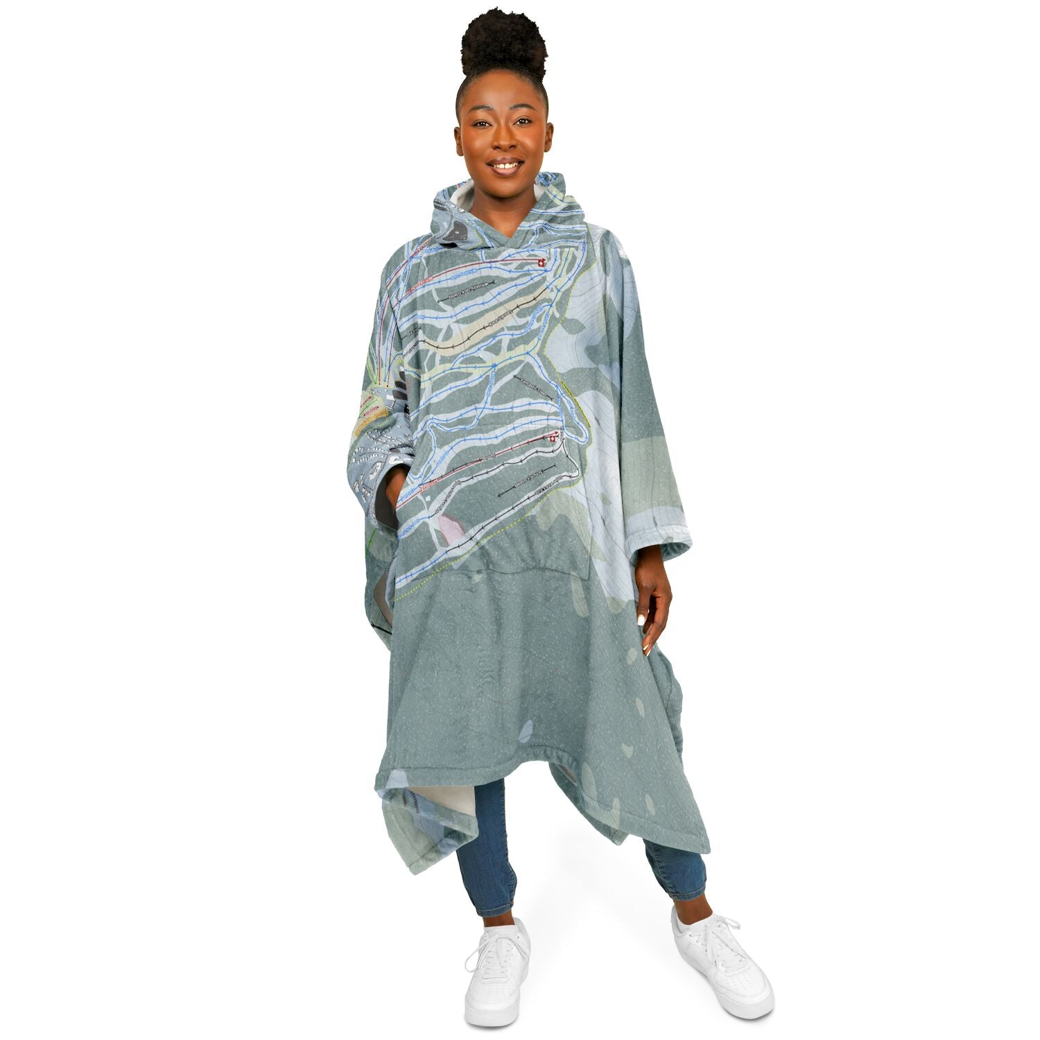 Mt Washington, British Columbia Ski Resort Map Flannel Blanket Poncho