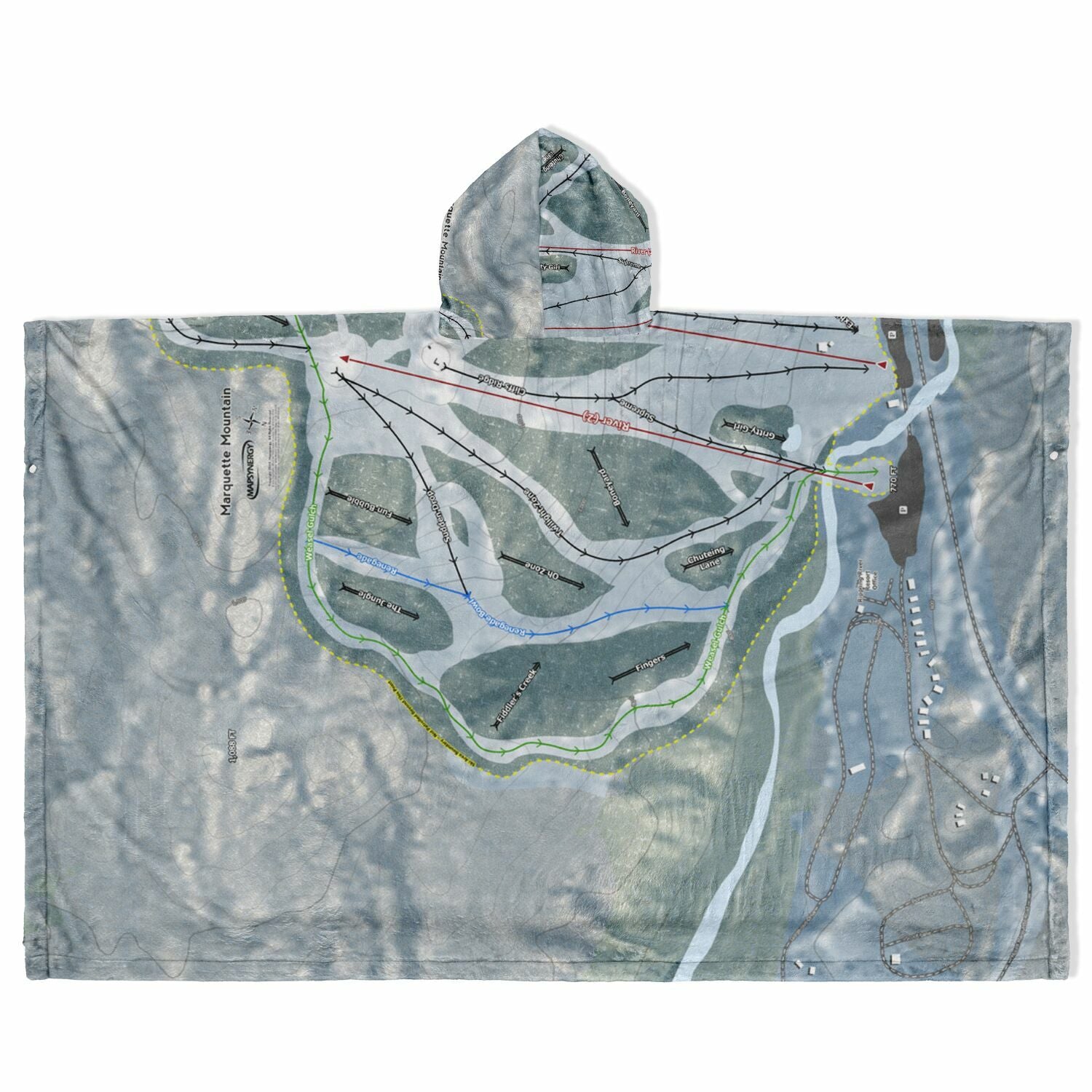 Marquette Mountain, Michigan Ski Resort Map Flannel Blanket Poncho