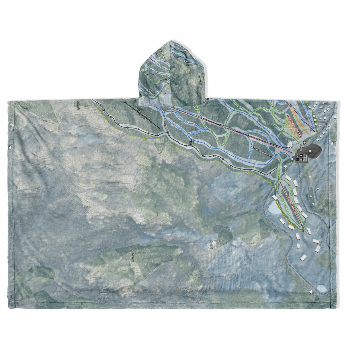 Tenney Mountain, New Hampshire Ski Resort Map Flannel Blanket Poncho