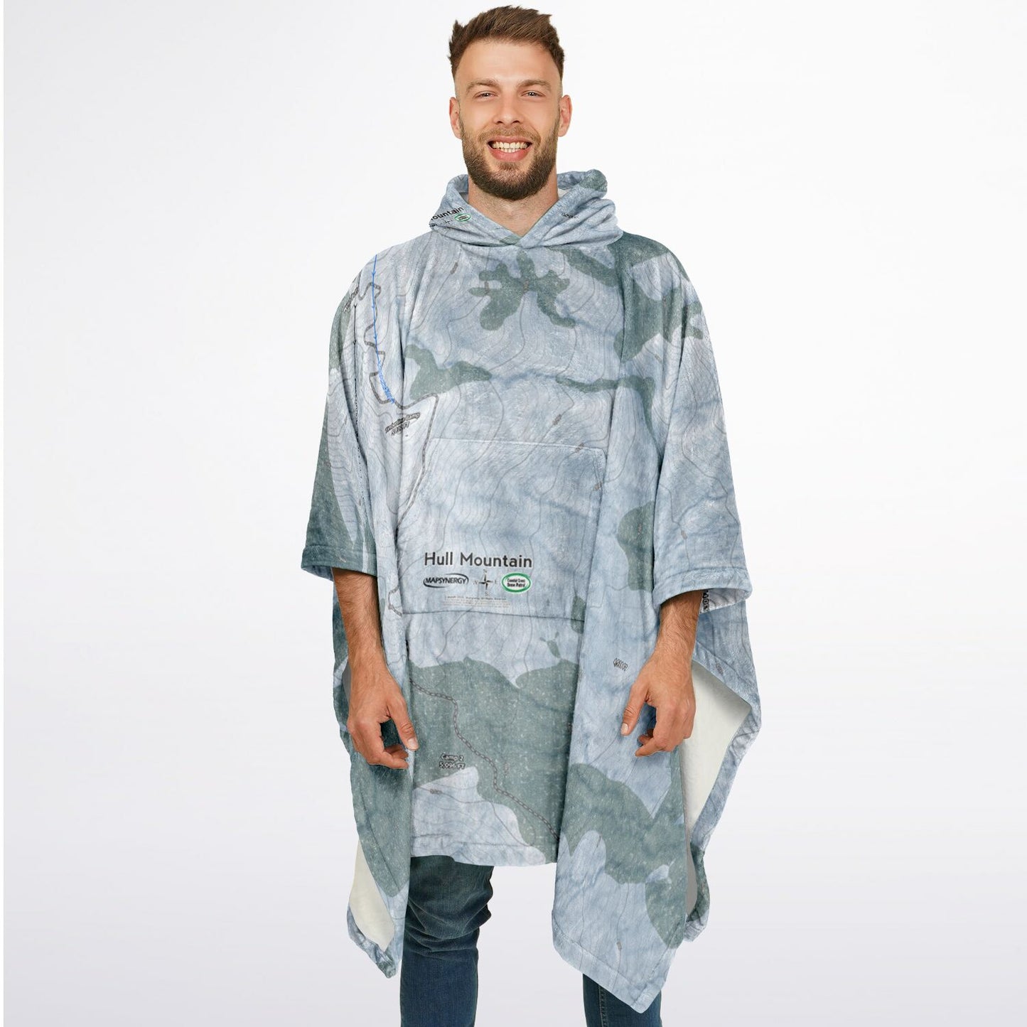 Hull Mountain, California Ski Resort Map Flannel Blanket Poncho