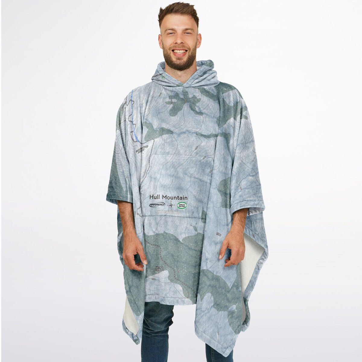 Hull Mountain, California Ski Resort Map Flannel Blanket Poncho