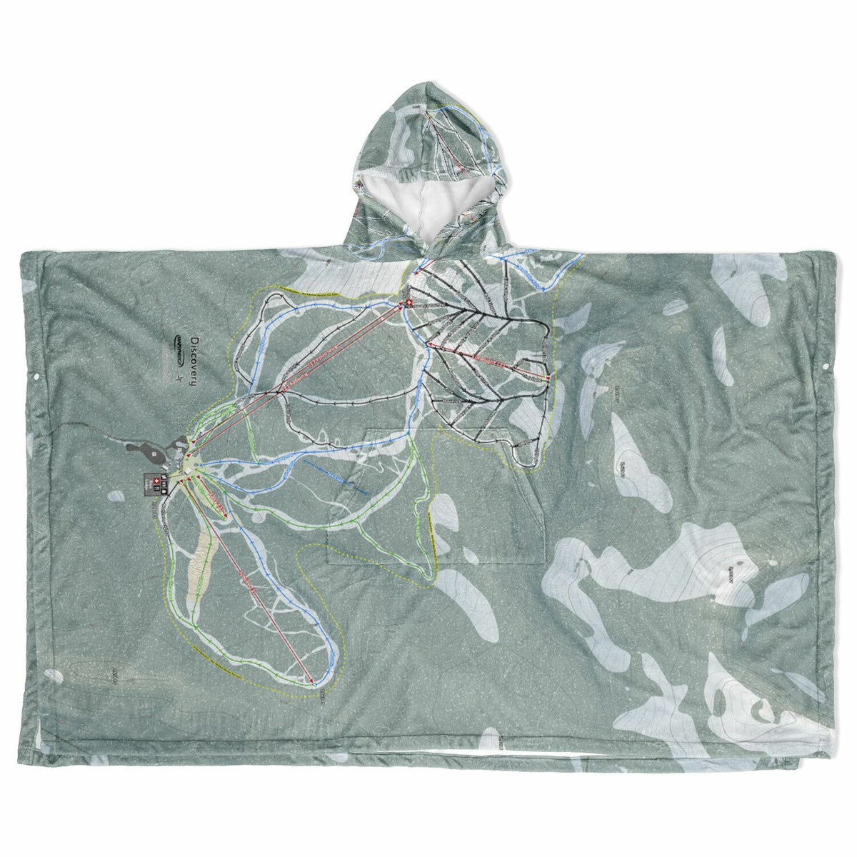 Discovery, Montana Ski Resort Map Flannel Blanket Poncho