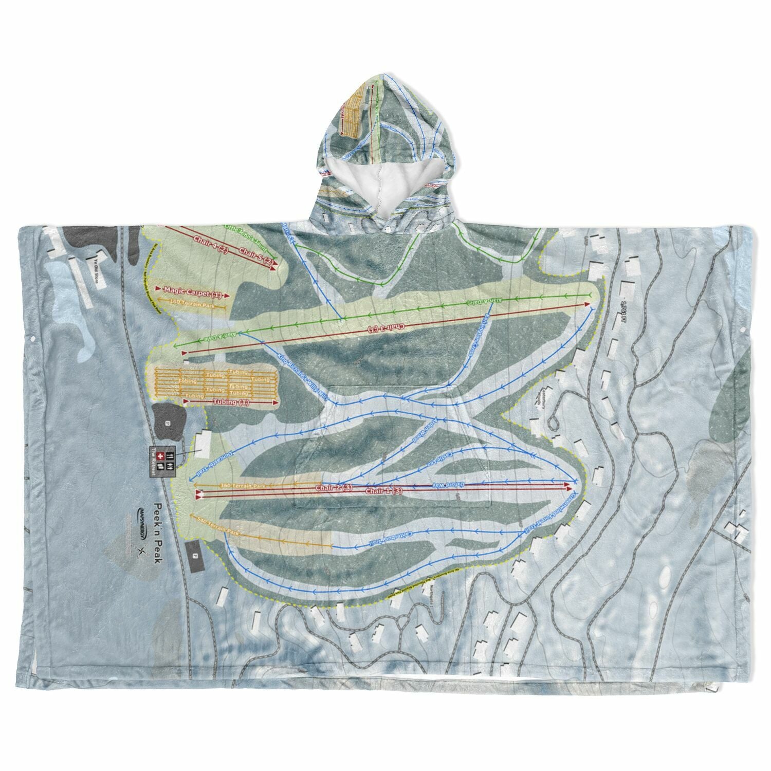 Peekn Peak, New York Ski Resort Map Flannel Blanket Poncho